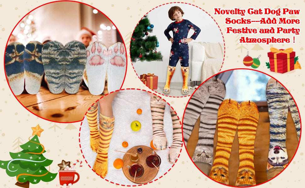 2 Pair Cat Dog Funny Animal Paw Socks Crazy Novelty,Claw Socks Christmas Stocking Stuffers 3D Newest Cat Dog Orange Paw Socks BeautiMass