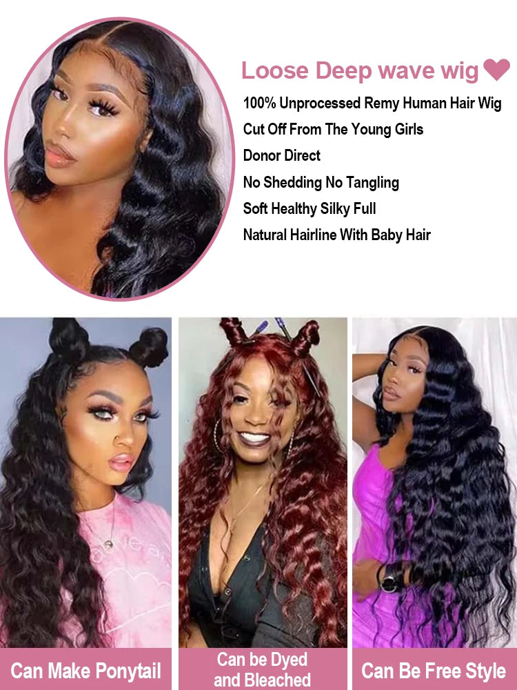 40 Inch Loose Deep Wave 13x6 HD Lace Frontal Human Hair Wig Brazilian Curly 13x4 - BeautiMass