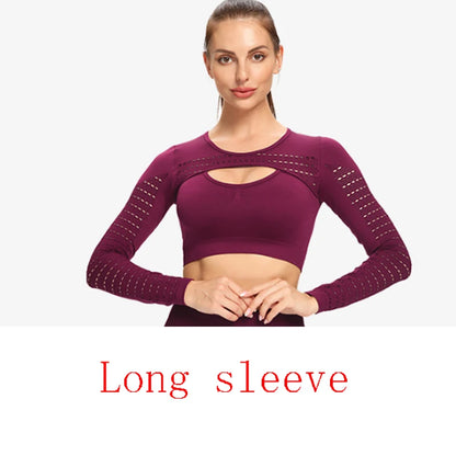 Women Sports Suit Seamless High Waist Long Sleeve Leggings Yoga Workout Gym Set - BeautiMass