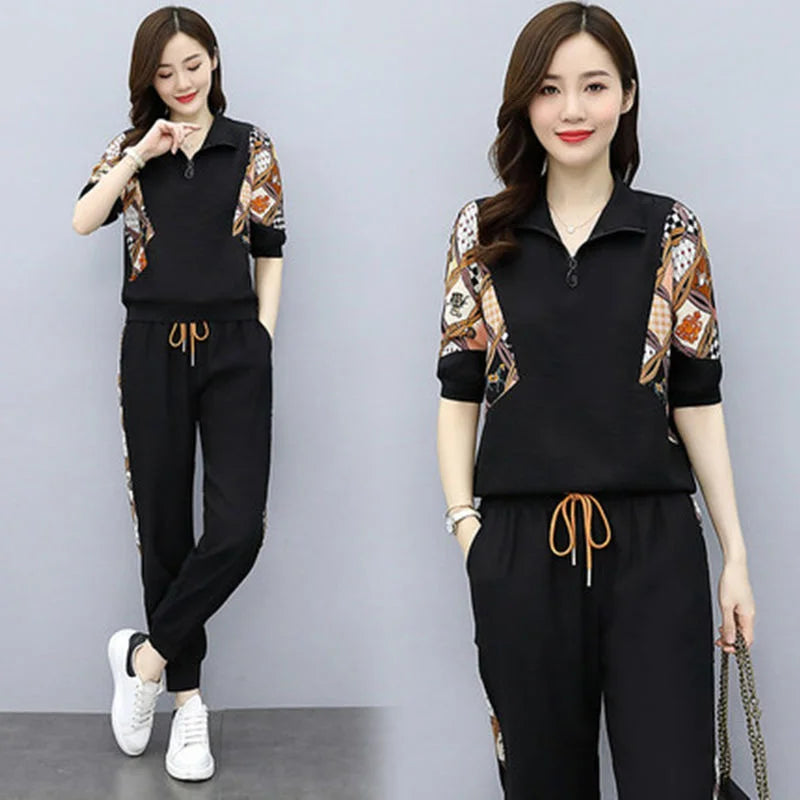 Women's Tracksuit Fashion Pencil Pant Suits Leisure Clothing Foreign Style Crop Top Two Piece Set - BeautiMass