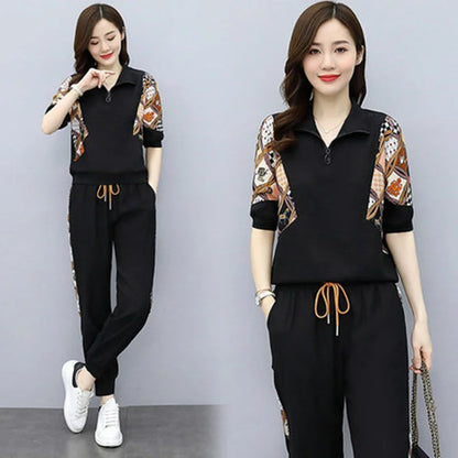 Women's Tracksuit Fashion Pencil Pant Suits Leisure Clothing Foreign Style Crop Top Two Piece Set - BeautiMass