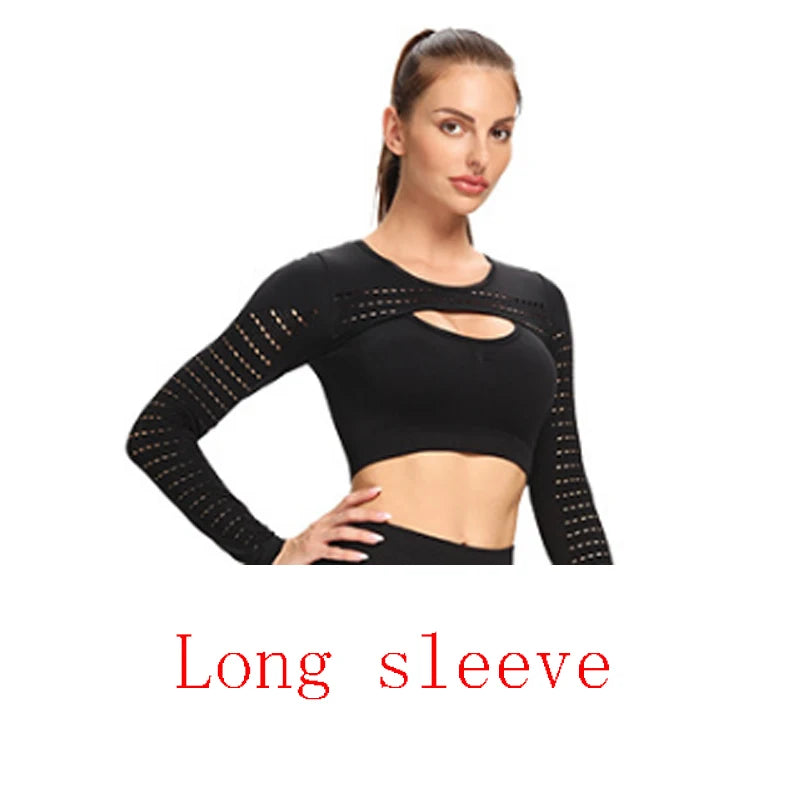 Women Sports Suit Seamless High Waist Long Sleeve Leggings Yoga Workout Gym Set - BeautiMass