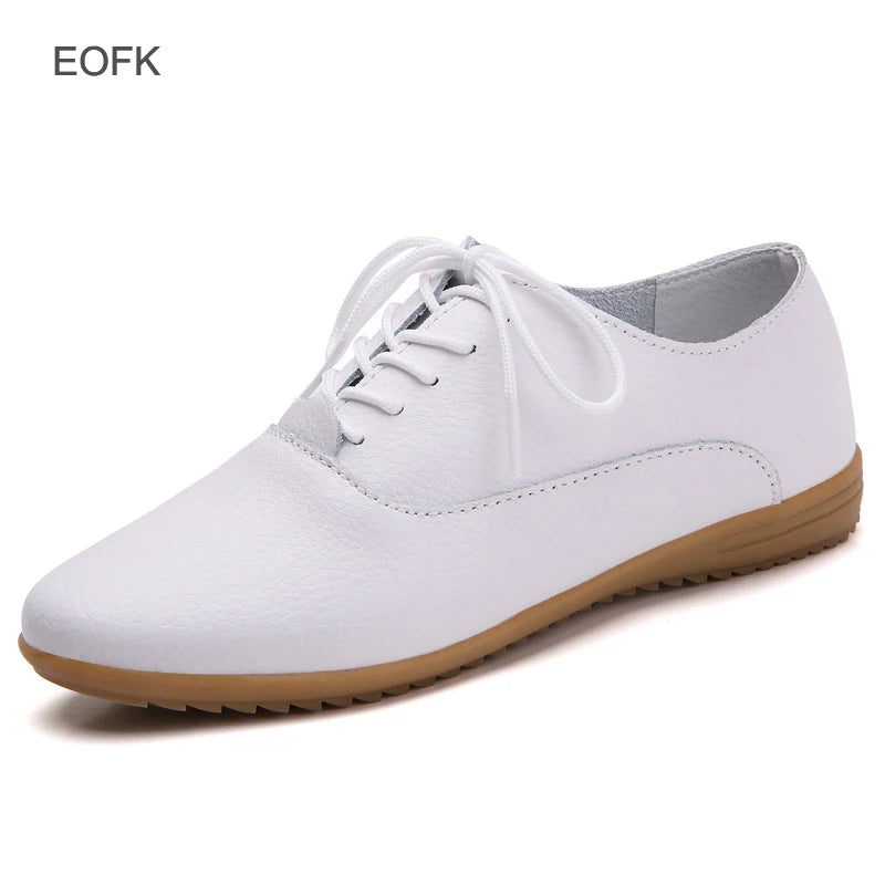 Women Medical Oxford Comfortable Casual Leather Shoes ballet Flats Lace up Soft - BeautiMass