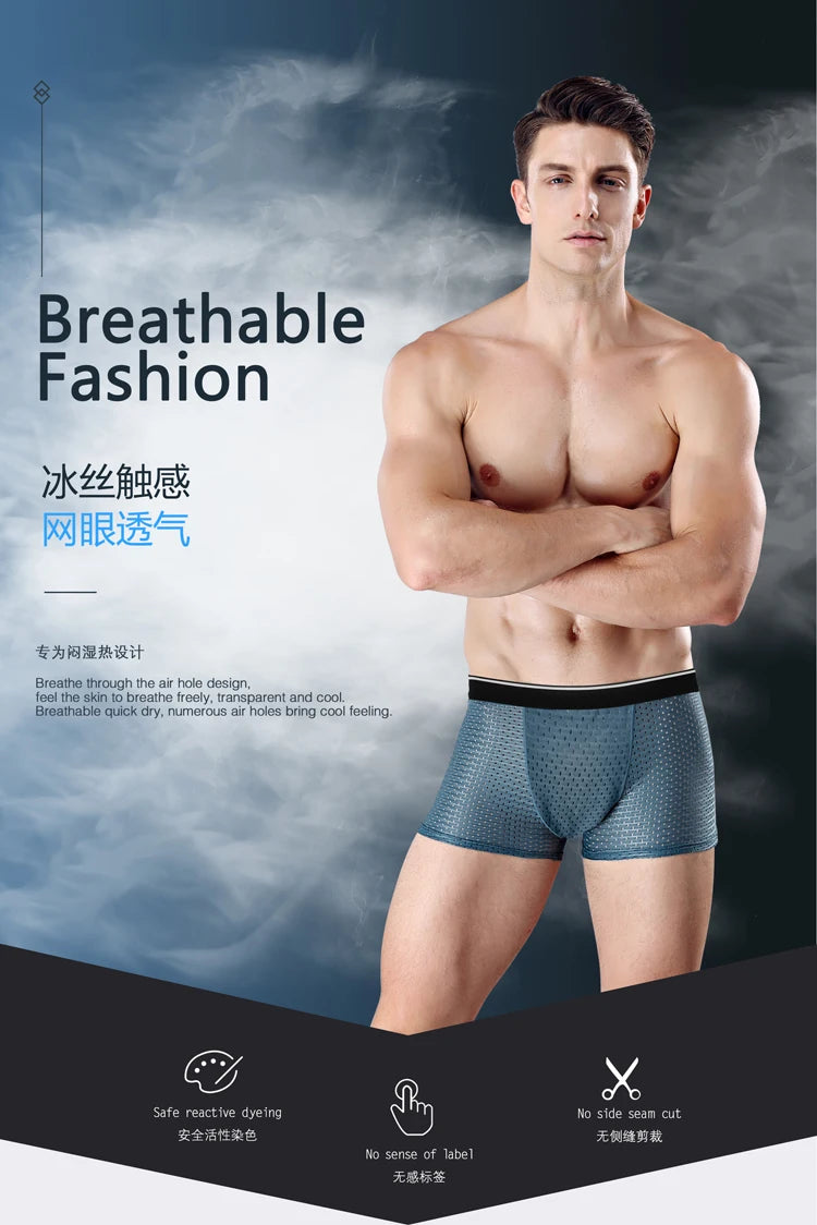 8pcs/Lot Men's Ice Silk Man Shorts Boxers Underwear Homme Bamboo Hole Large Size L-5XL - BeautiMass