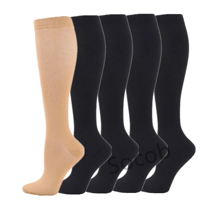 5 Pair/Pack Compression Socks Running Sport Socks Knee High - BeautiMass