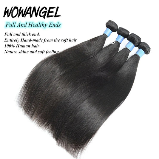 Wow Angel Straight 28 30 Inch Remy Brazilian Human Hair Bundles 100% Silky Hair 3/4 Extensions - BeautiMass