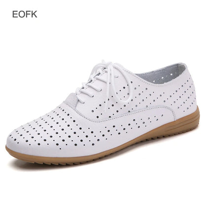 Women Medical Oxford Comfortable Casual Leather Shoes ballet Flats Lace up Soft - BeautiMass