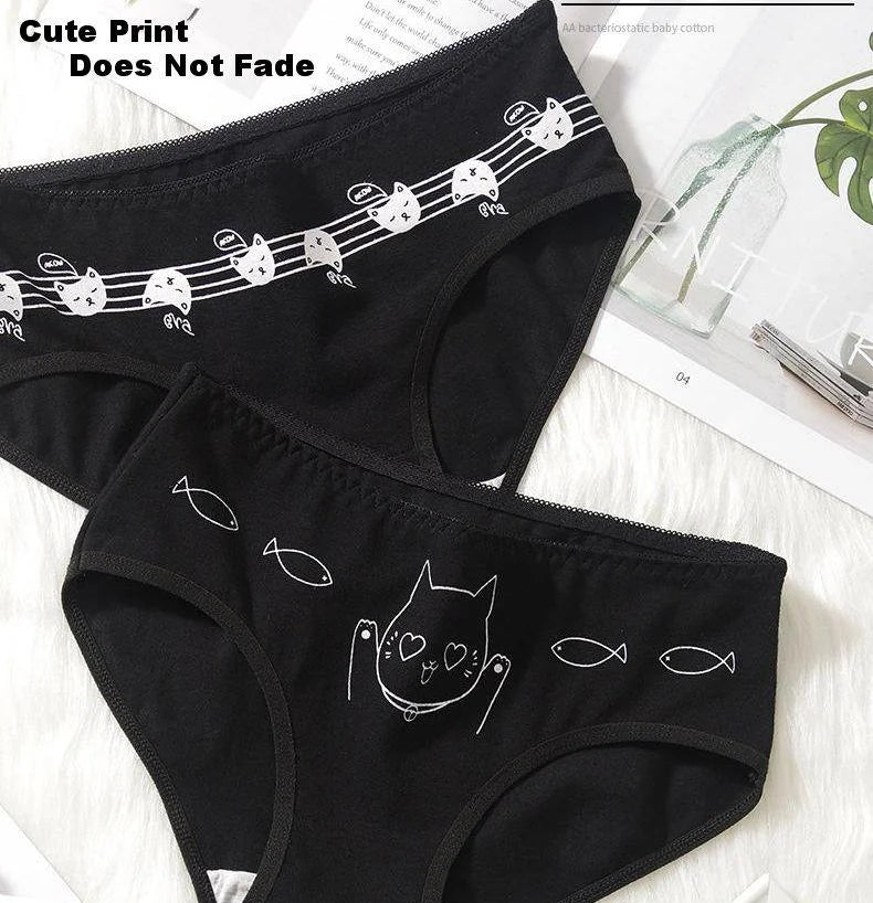 5Pcs/set Cotton Underwear Cute Cartoon Cat Panties for Woman Girl Soft Pantys Plus Size - BeautiMass