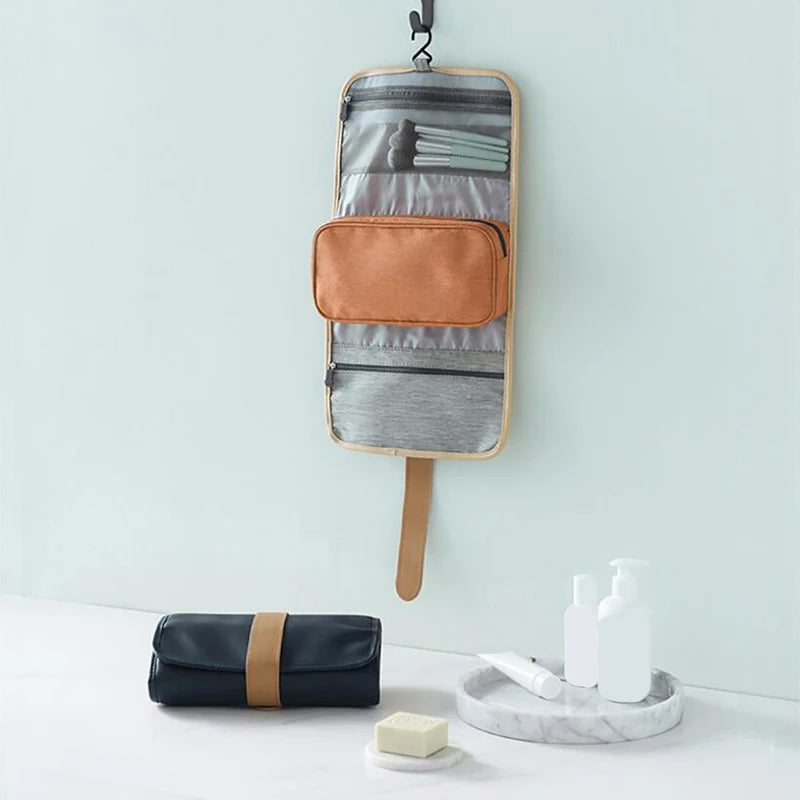 Waterproof Portable Polyester Travel Cosmetic Hanging Wash Bag Neutral - BeautiMass