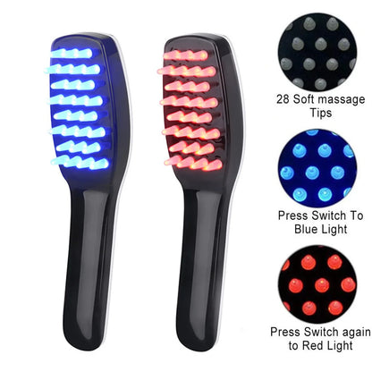 Advanced Hair Growth Electric Vibration Massage Comb with Blue and Red Light Hair Therapy - BeautiMass