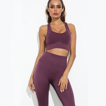 Women Seamless Yoga Set Fitness Sports Suits Gym Clothing Long Sleeve Crop Top Shirts High Waist - BeautiMass