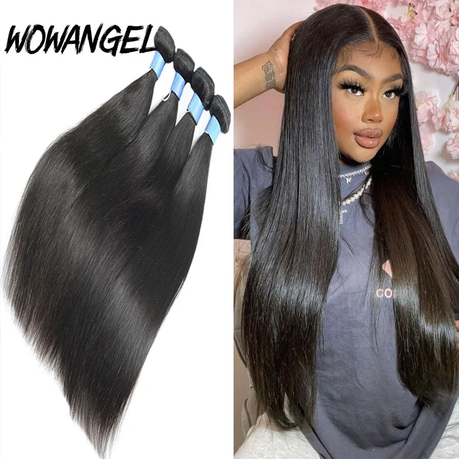 Wow Angel Straight 28 30 Inch Remy Brazilian Human Hair Bundles 100% Silky Hair 3/4 Extensions - BeautiMass