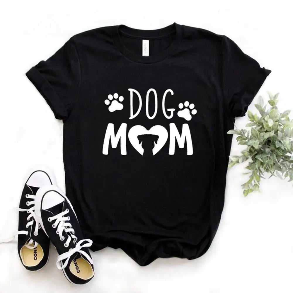 Women T Shirt Dog Mom PAW Print Short Sleeve O Neck Loose T-shirt - BeautiMass