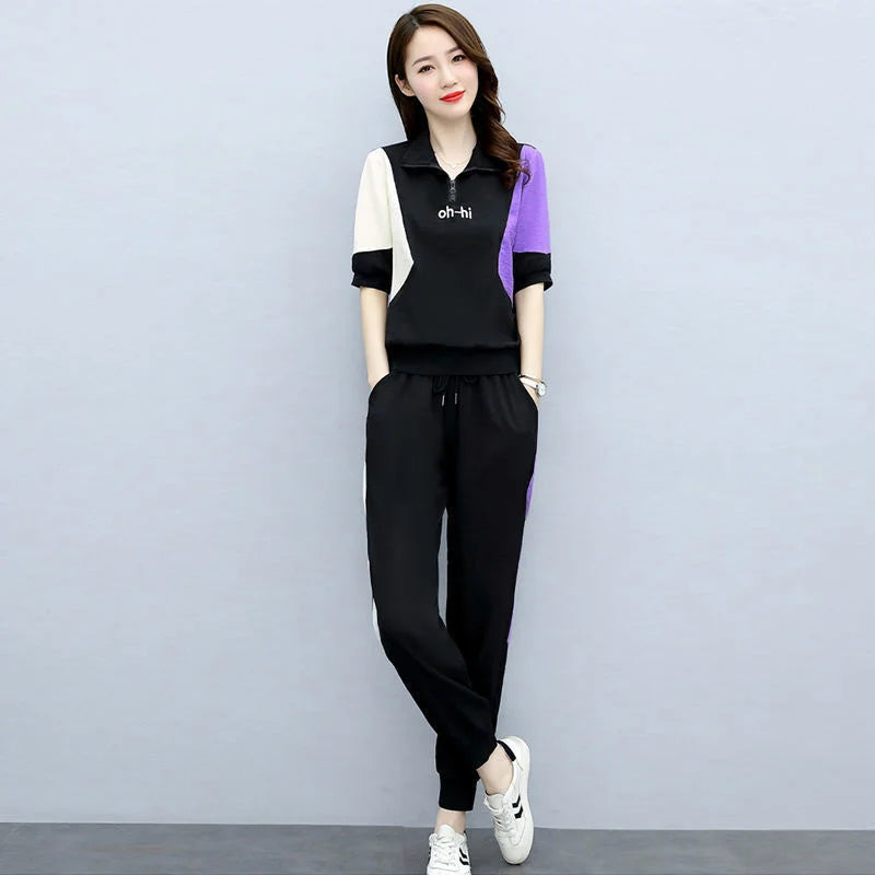 Women's Tracksuit Fashion Pencil Pant Suits Leisure Clothing Foreign Style Crop Top Two Piece Set - BeautiMass