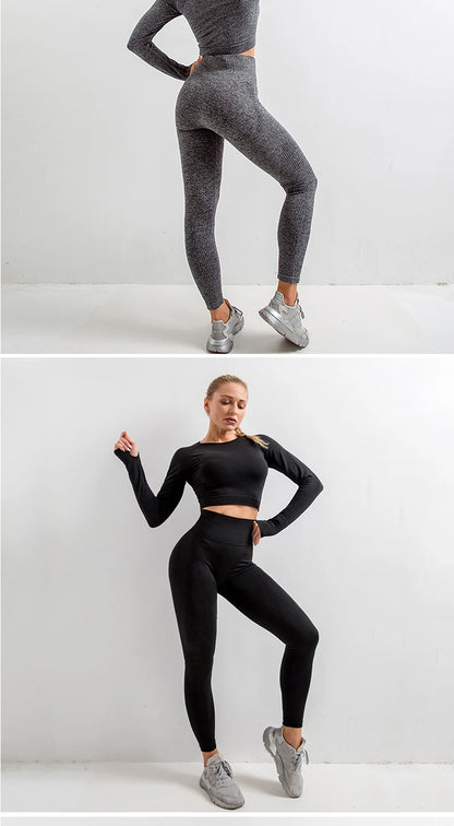 2/3/5PCS Seamless Women Yoga Set Workout Long Sleeve Fitness Sportswear Leggings Suits - BeautiMass