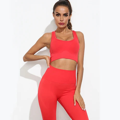 Women Seamless Yoga Set Fitness Sports Suits Gym Clothing Long Sleeve Crop Top Shirts High Waist - BeautiMass