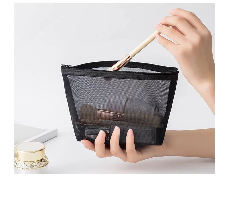 Transparent Mesh Zipper Cosmetic Women Organizer Bag - BeautiMass