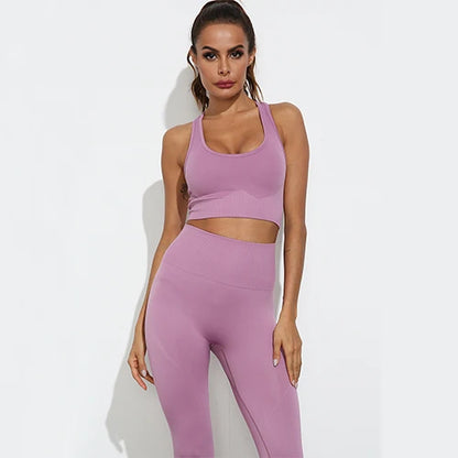 Women Seamless Yoga Set Fitness Sports Suits Gym Clothing Long Sleeve Crop Top Shirts High Waist - BeautiMass