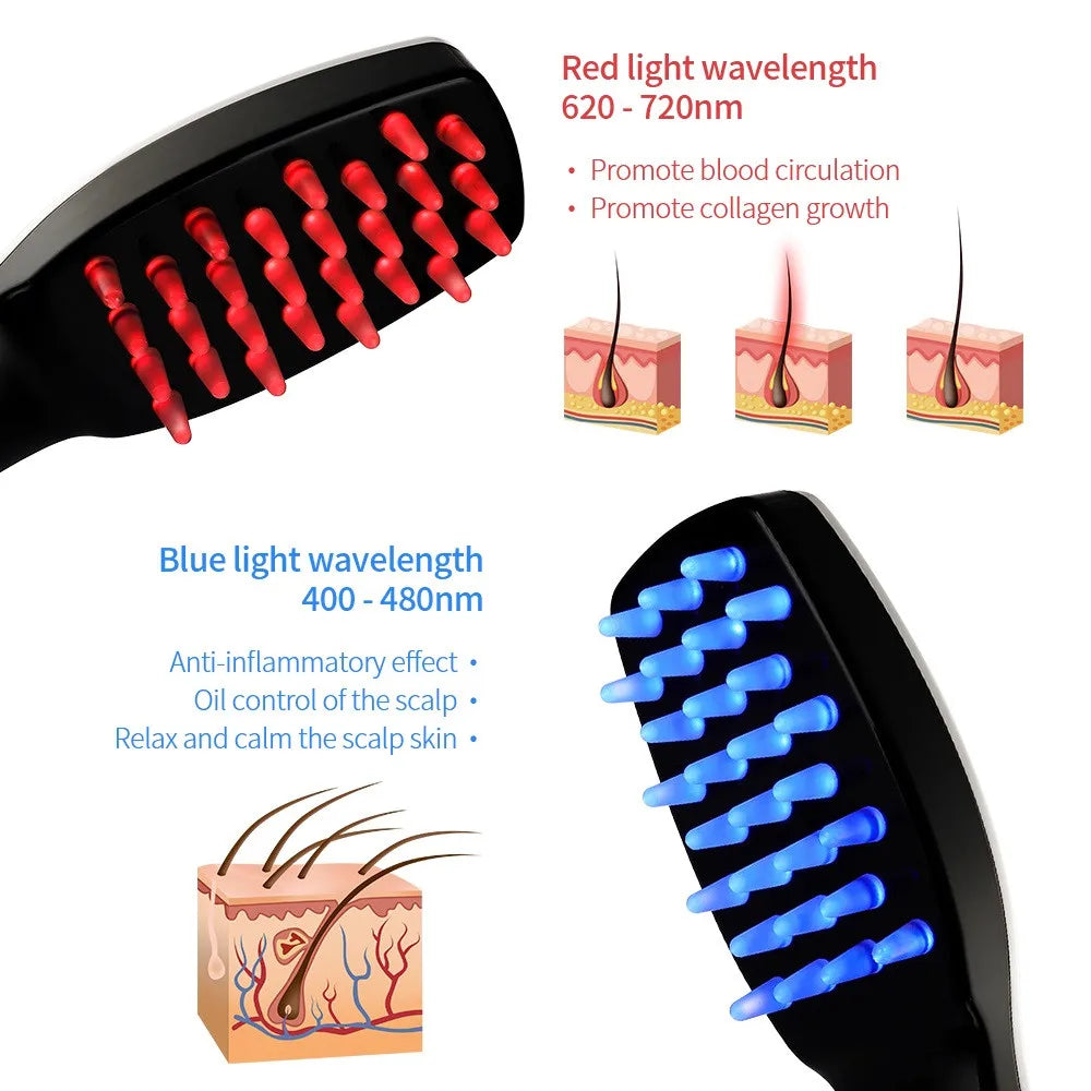 Advanced Hair Growth Electric Vibration Massage Comb with Blue and Red Light Hair Therapy - BeautiMass