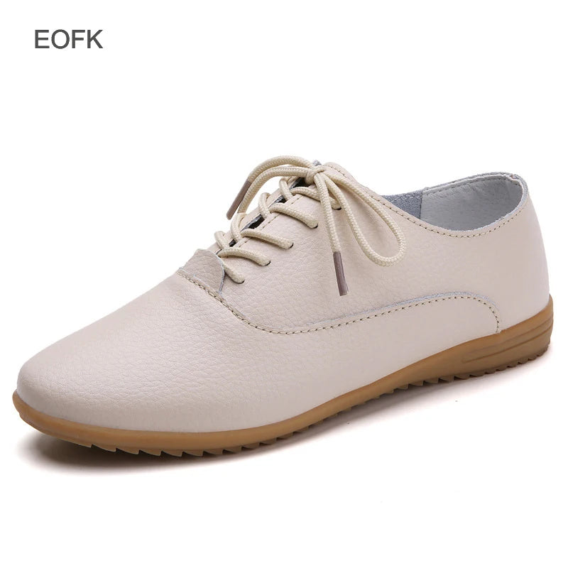 Women Medical Oxford Comfortable Casual Leather Shoes ballet Flats Lace up Soft - BeautiMass