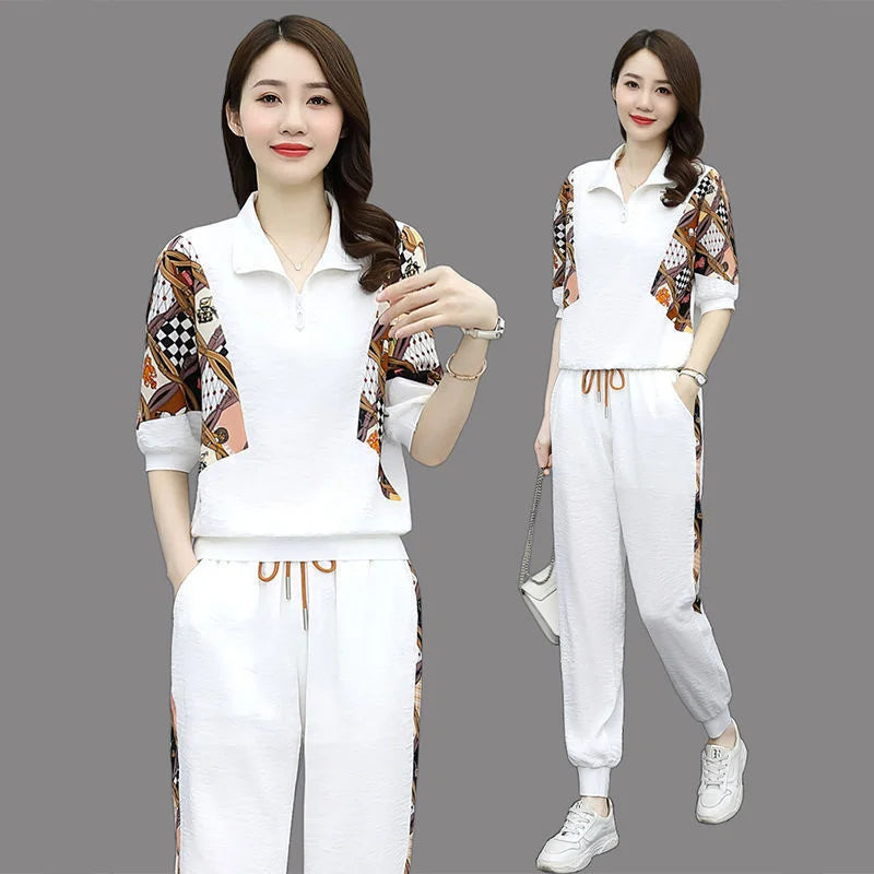 Women's Tracksuit Fashion Pencil Pant Suits Leisure Clothing Foreign Style Crop Top Two Piece Set - BeautiMass