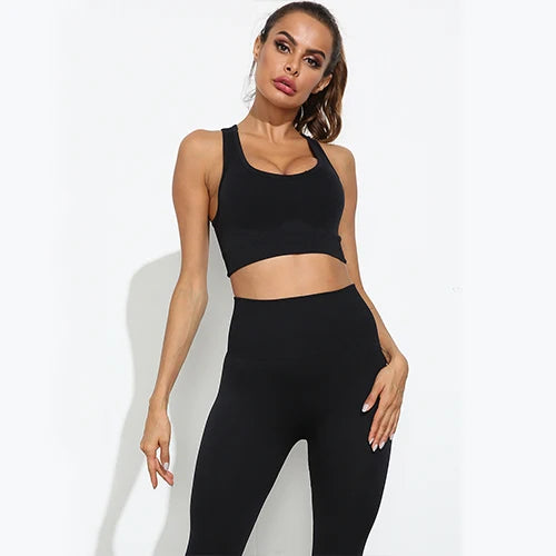 Women Seamless Yoga Set Fitness Sports Suits Gym Clothing Long Sleeve Crop Top Shirts High Waist - BeautiMass