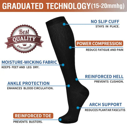 5 Pair/Pack Compression Socks Running Sport Socks Knee High - BeautiMass