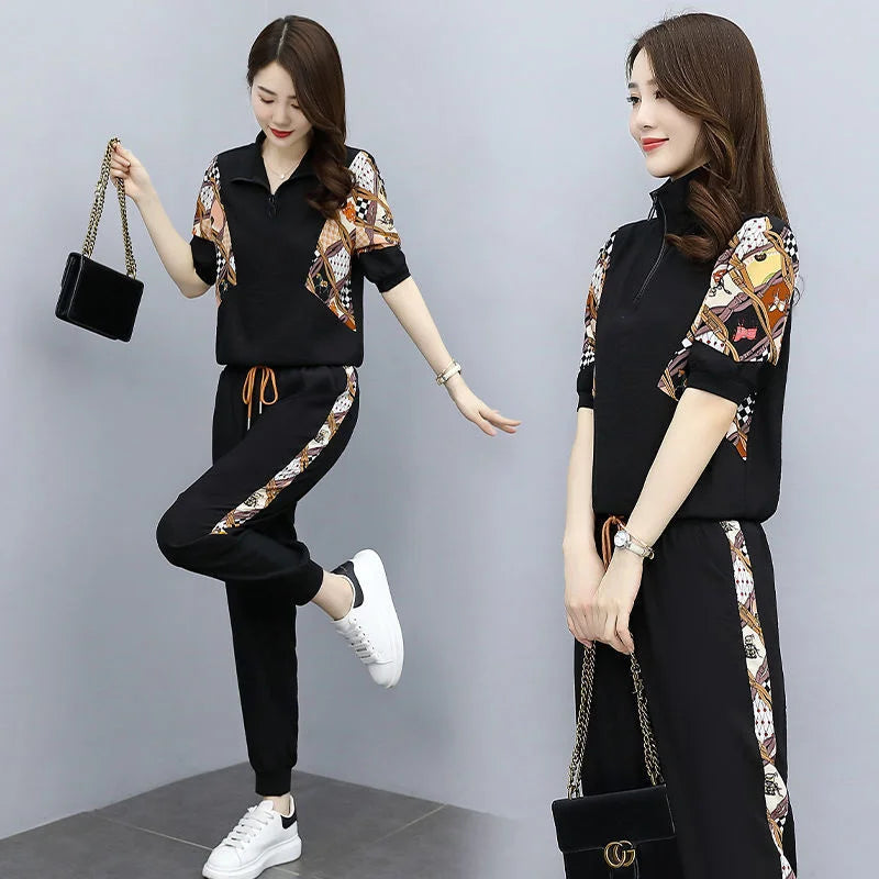 Women's Tracksuit Fashion Pencil Pant Suits Leisure Clothing Foreign Style Crop Top Two Piece Set - BeautiMass