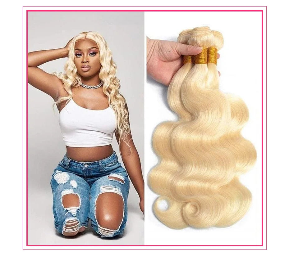 Alimonica Bundles 613 Honey Blonde Remy Brazilian Body Wave Hair Weave Weft Remy Human Hair - BeautiMass