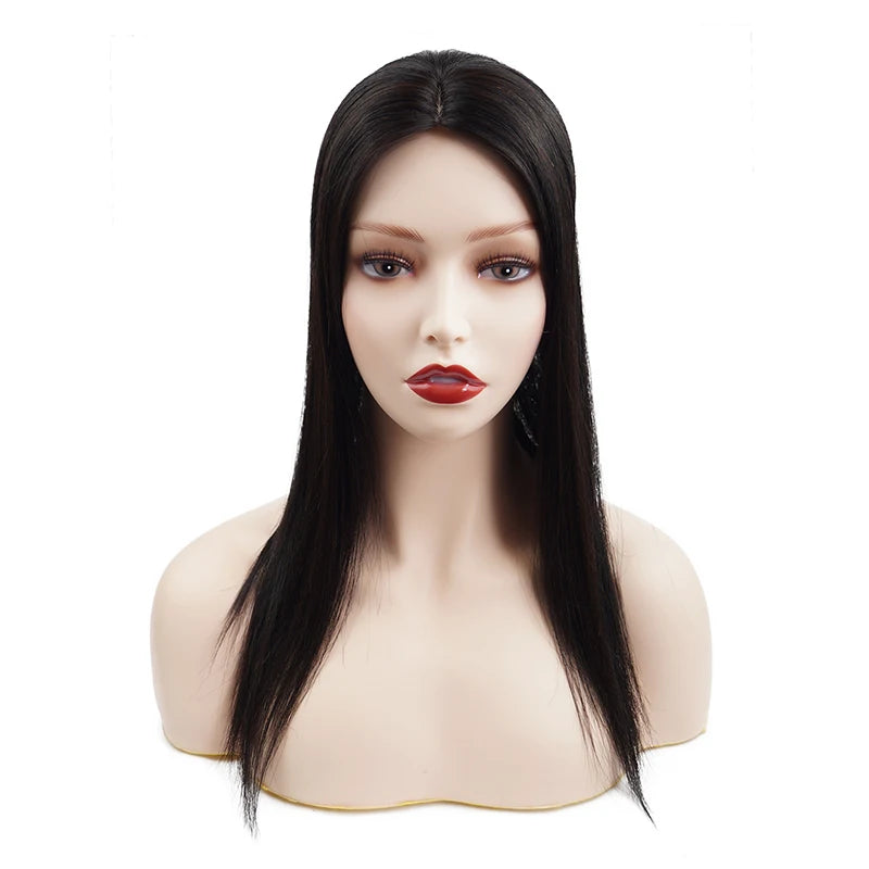 Human Hair Topper With Clip Hair Extensions For Women Silk Base Russian Hair Wigs 12"-20" - BeautiMass