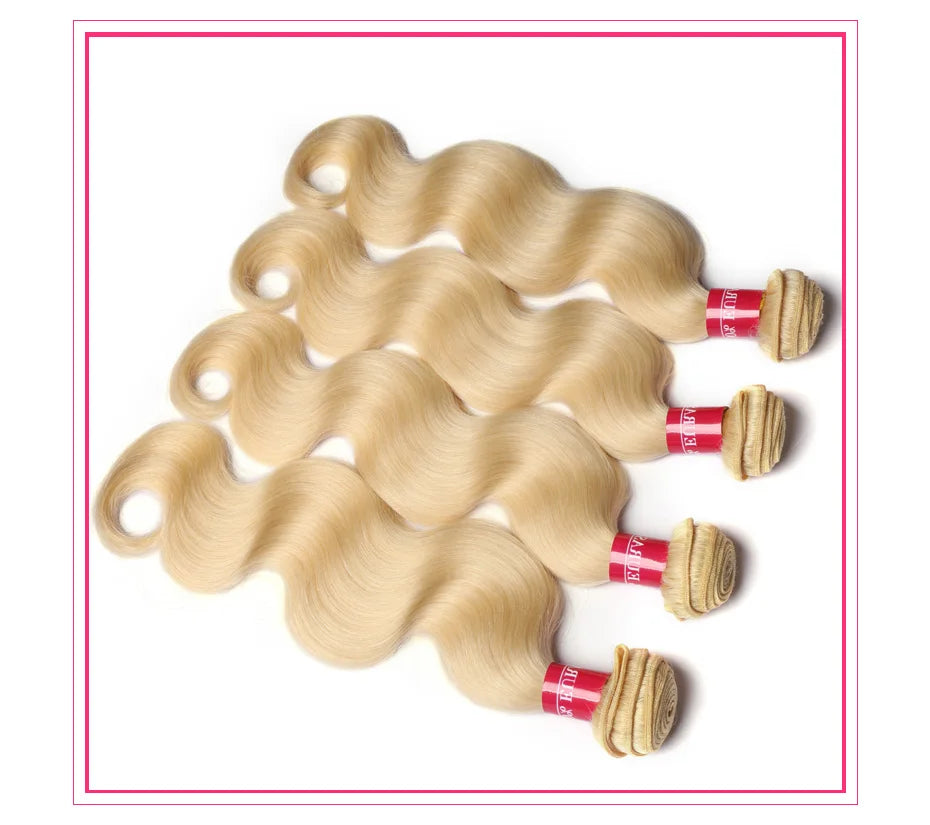 Alimonica Bundles 613 Honey Blonde Remy Brazilian Body Wave Hair Weave Weft Remy Human Hair - BeautiMass