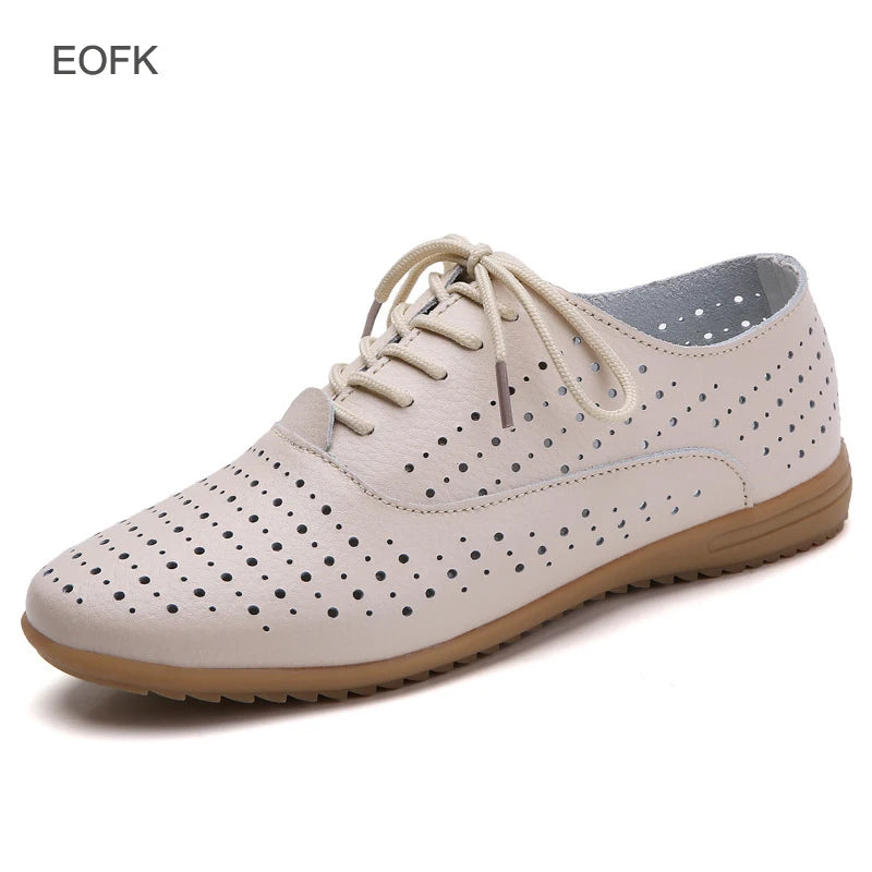 Women Medical Oxford Comfortable Casual Leather Shoes ballet Flats Lace up Soft - BeautiMass