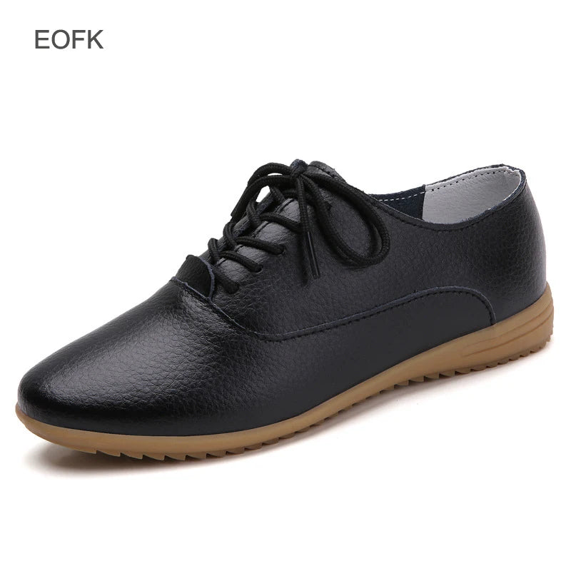 Women Medical Oxford Comfortable Casual Leather Shoes ballet Flats Lace up Soft - BeautiMass