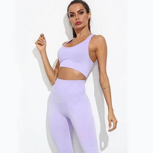 Women Seamless Yoga Set Fitness Sports Suits Gym Clothing Long Sleeve Crop Top Shirts High Waist - BeautiMass