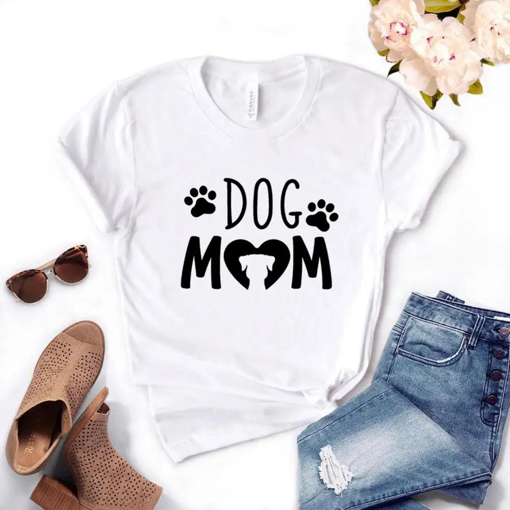 Women T Shirt Dog Mom PAW Print Short Sleeve O Neck Loose T-shirt - BeautiMass