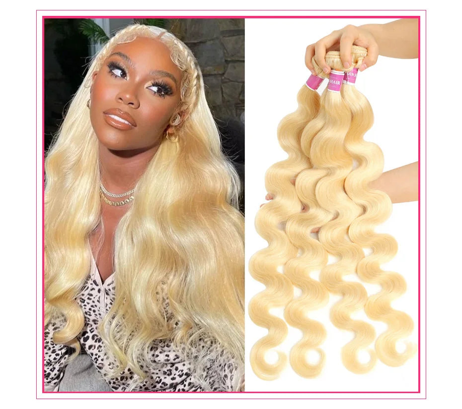 Alimonica Bundles 613 Honey Blonde Remy Brazilian Body Wave Hair Weave Weft Remy Human Hair - BeautiMass