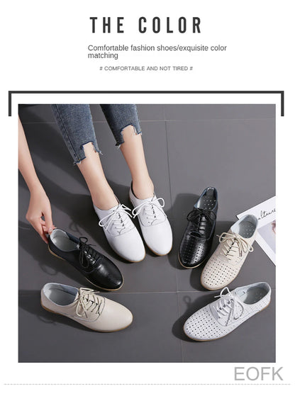 Women Medical Oxford Comfortable Casual Leather Shoes ballet Flats Lace up Soft - BeautiMass