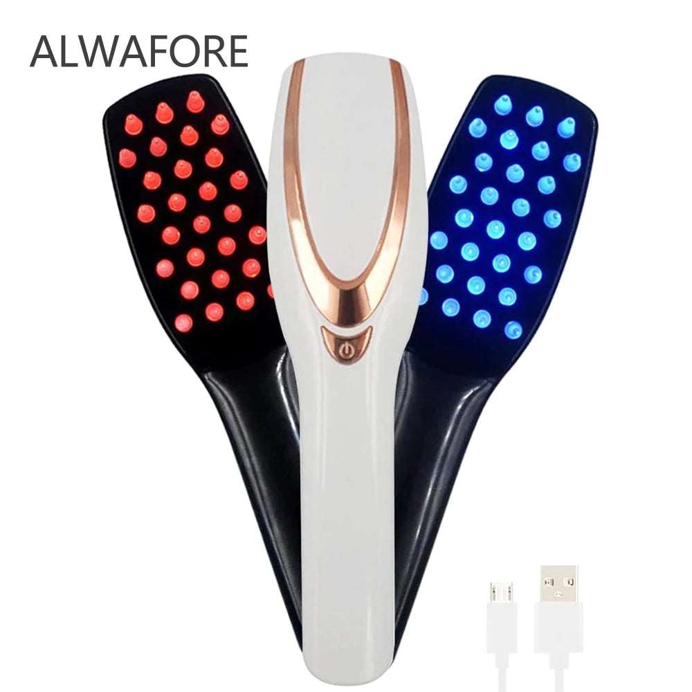 Advanced Hair Growth Electric Vibration Massage Comb with Blue and Red Light Hair Therapy - BeautiMass