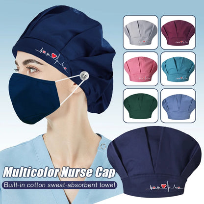 Women Scrubs Hats Unisex Adjustable Cotton Sweatband Cap Head Cover - BeautiMass