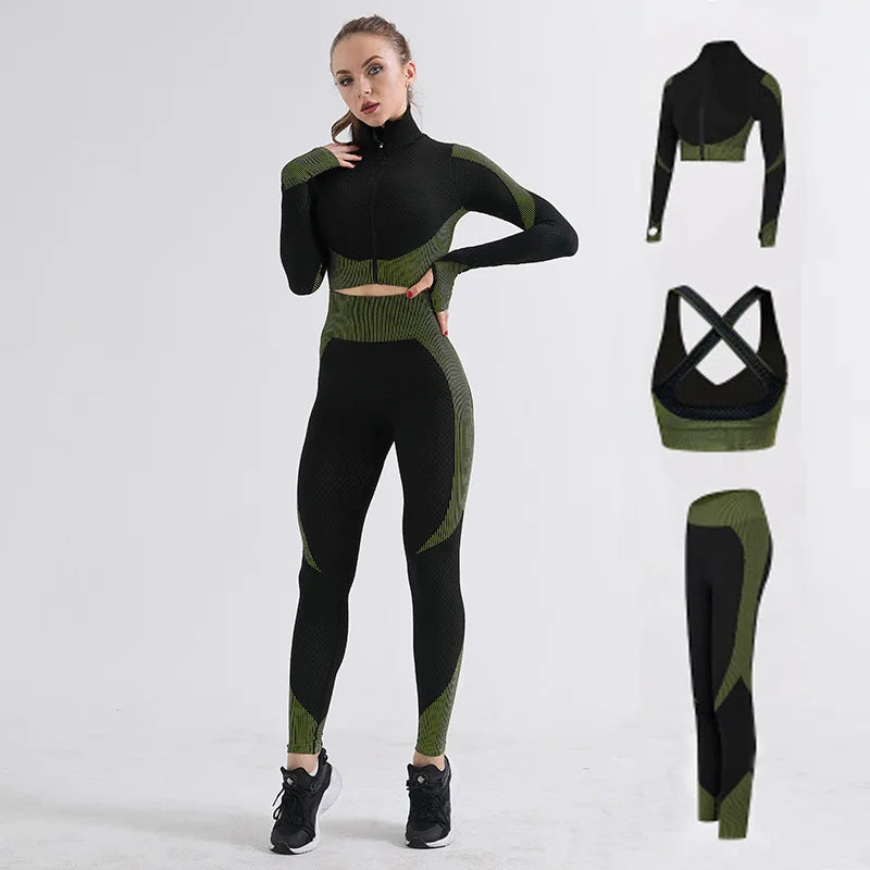 Women Yoga Set Running Seamless Gym Clothing Fitness Leggings Crop Top - BeautiMass