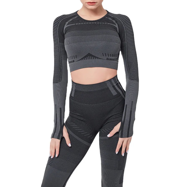 Women Yoga Set Running Seamless Gym Clothing Fitness Leggings Crop Top - BeautiMass