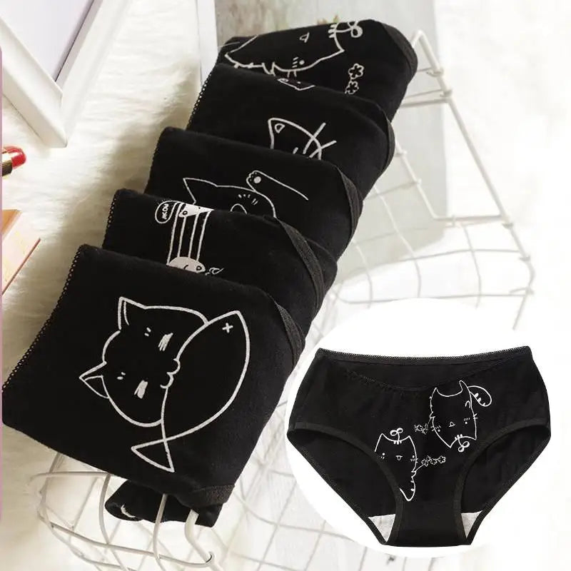 5Pcs/set Cotton Underwear Cute Cartoon Cat Panties for Woman Girl Soft Pantys Plus Size - BeautiMass