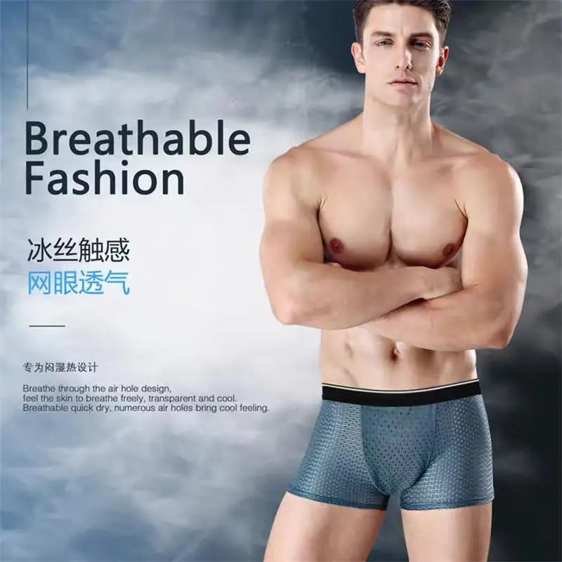 8pcs/Lot Men's Ice Silk Man Shorts Boxers Underwear Homme Bamboo Hole Large Size L-5XL - BeautiMass