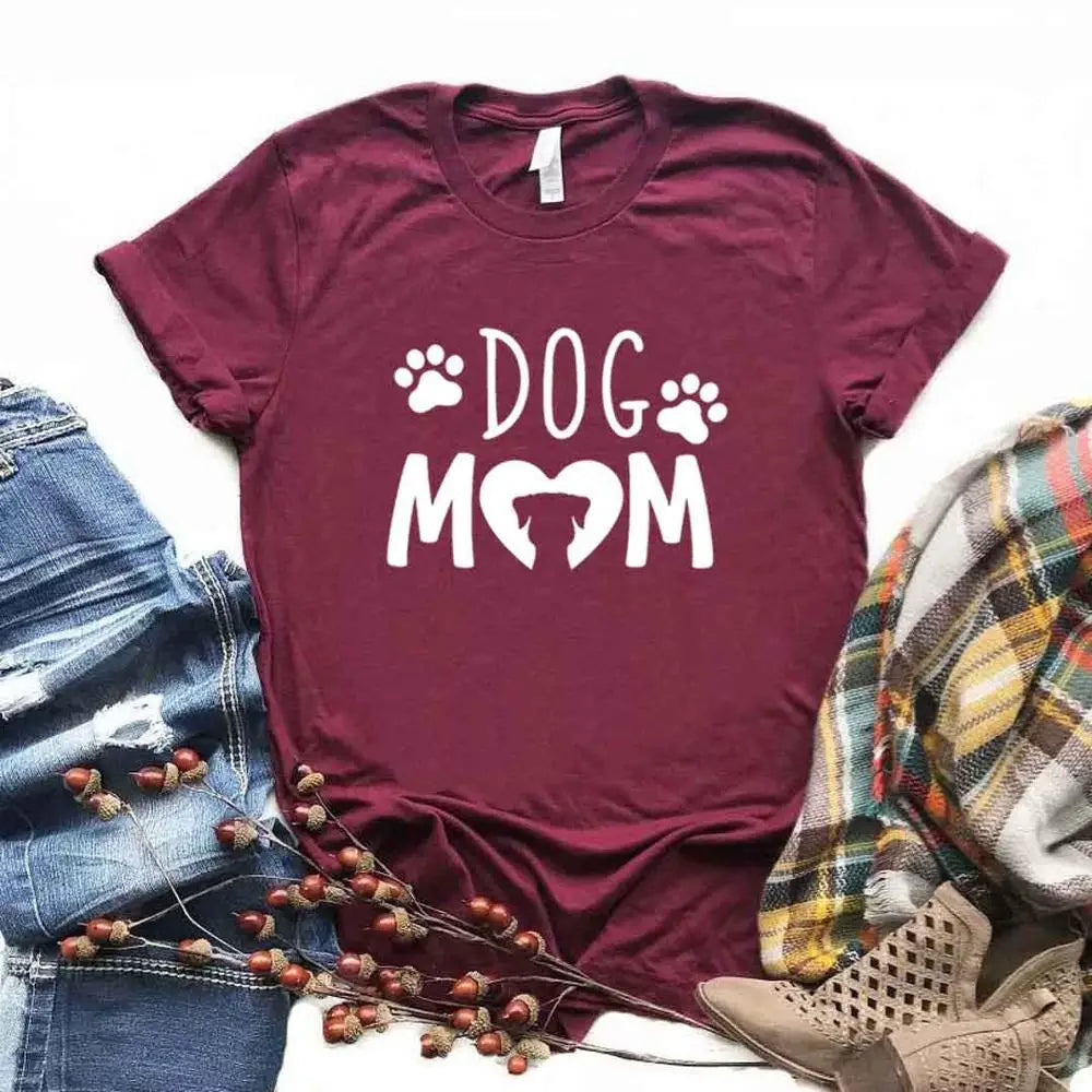 Women T Shirt Dog Mom PAW Print Short Sleeve O Neck Loose T-shirt - BeautiMass