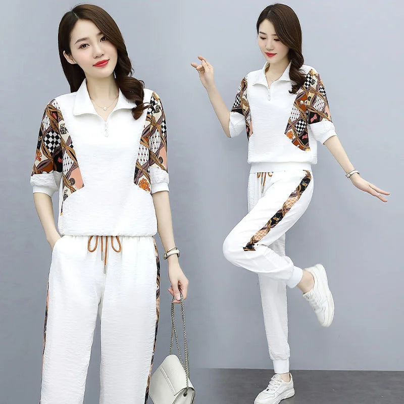 Women's Tracksuit Fashion Pencil Pant Suits Leisure Clothing Foreign Style Crop Top Two Piece Set - BeautiMass