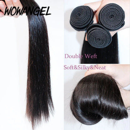 Wow Angel Straight 28 30 Inch Remy Brazilian Human Hair Bundles 100% Silky Hair 3/4 Extensions - BeautiMass