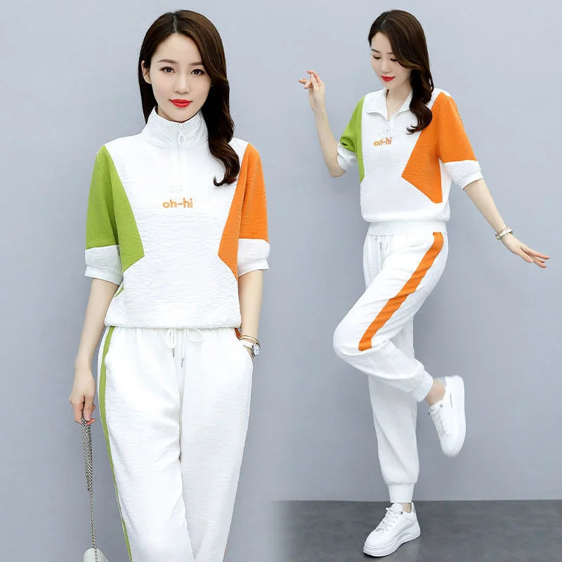 Women's Tracksuit Fashion Pencil Pant Suits Leisure Clothing Foreign Style Crop Top Two Piece Set - BeautiMass