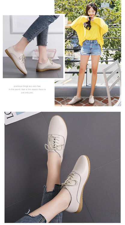 Women Medical Oxford Comfortable Casual Leather Shoes ballet Flats Lace up Soft - BeautiMass