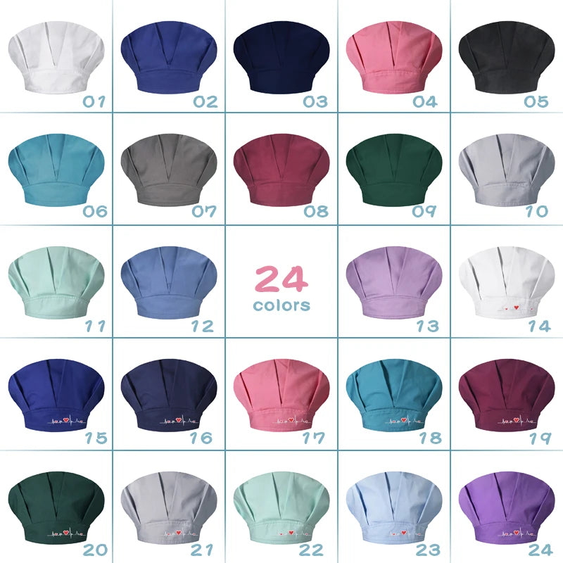 Women Scrubs Hats Unisex Adjustable Cotton Sweatband Cap Head Cover - BeautiMass