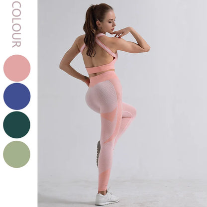 Women Yoga Set Running Seamless Gym Clothing Fitness Leggings Crop Top - BeautiMass